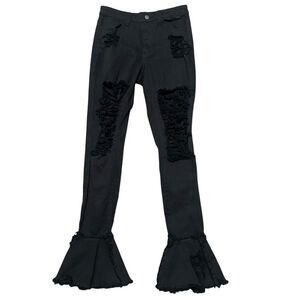 FASHION NOVA Black Distressed Ankle Flare Jeans Size 9